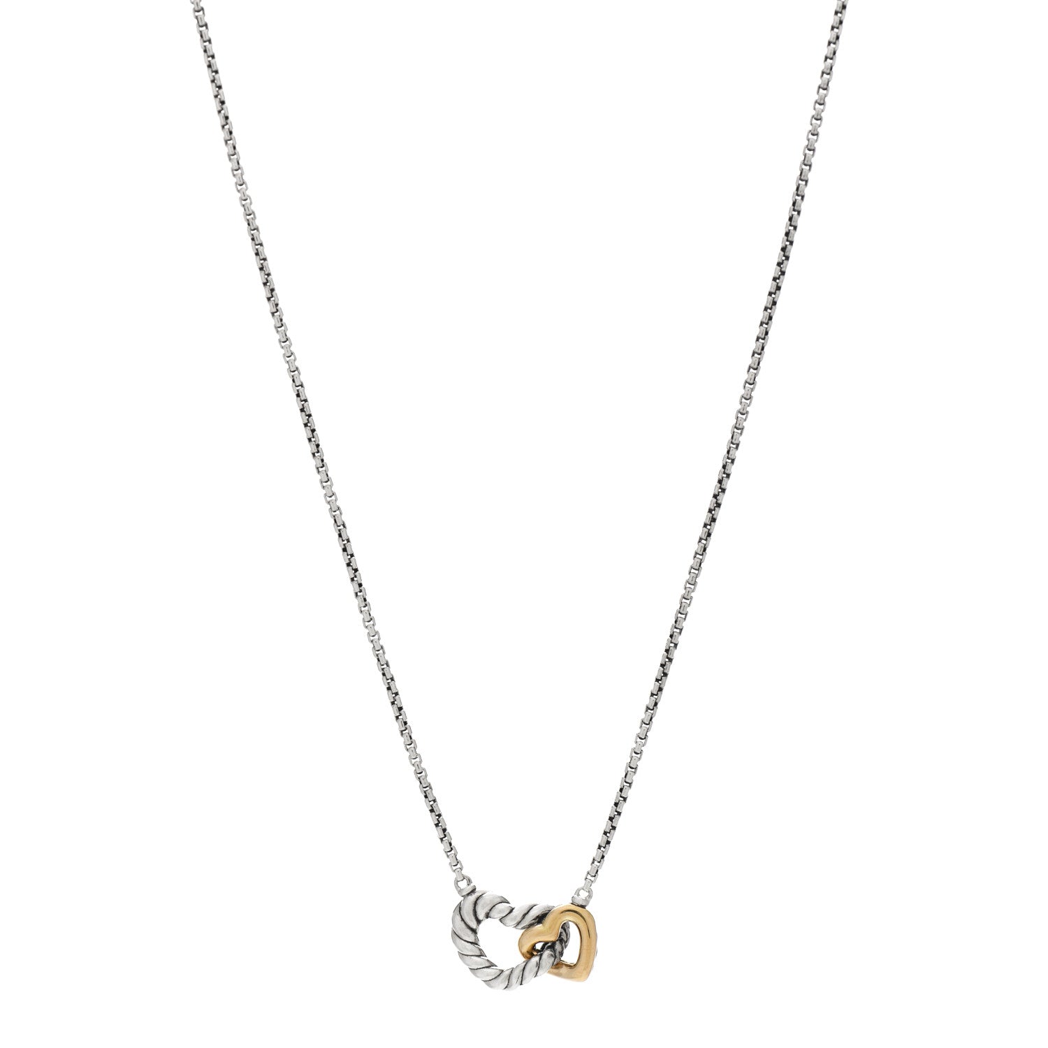 David Yurman Sterling Silver 18K Yellow Gold Belmont Heart Pendant Necklace 1 of 4