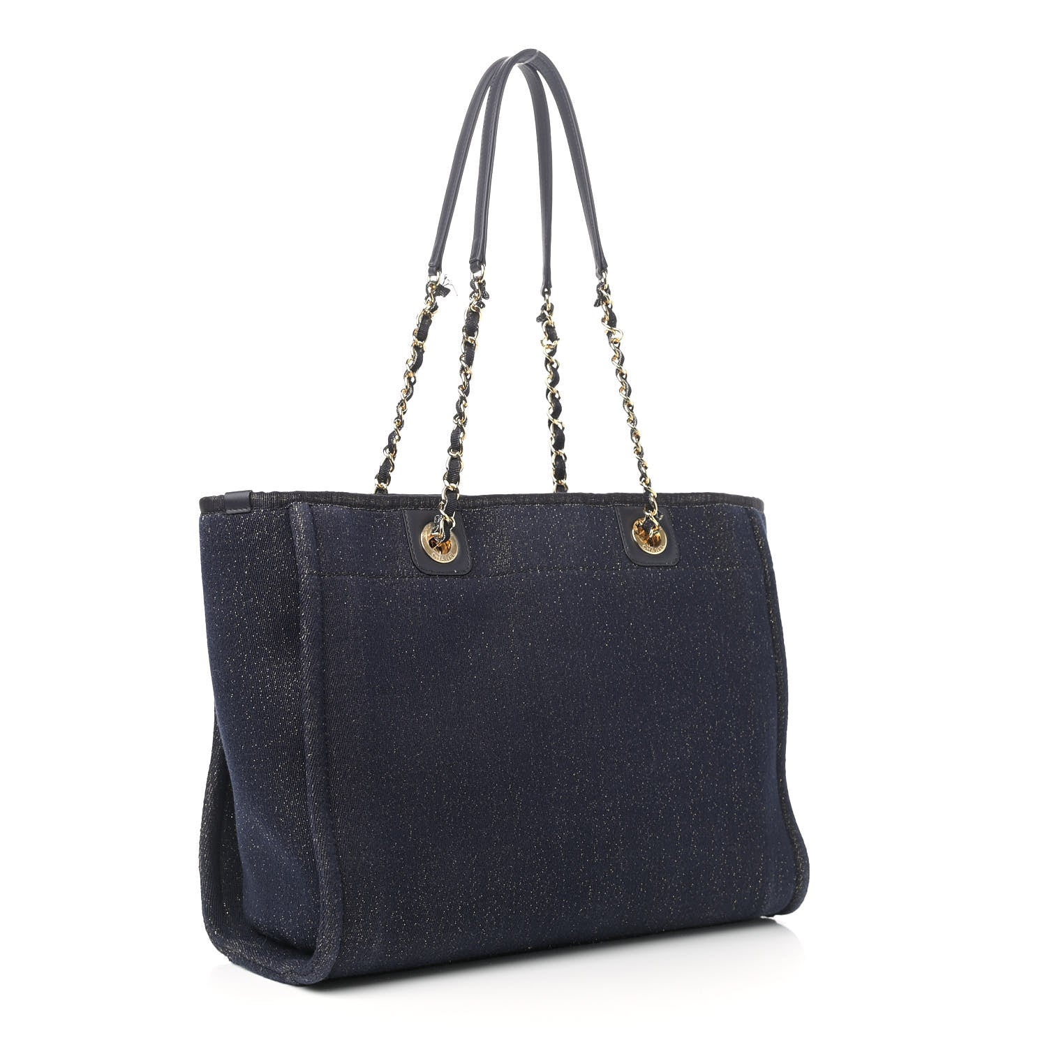 Chanel Lurex Canvas Small Deauville Tote Navy Blue Gold 3 of 12