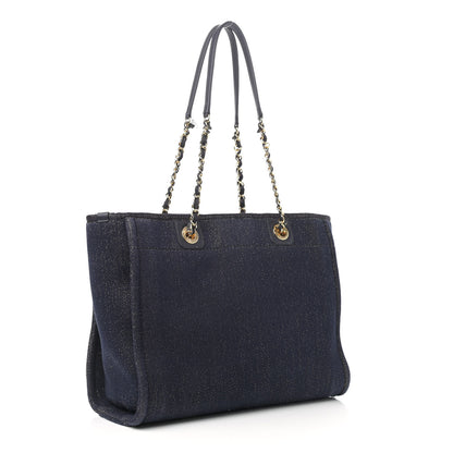 Chanel Lurex Canvas Small Deauville Tote Navy Blue Gold 3 of 12