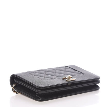 Chanel Caviar Quilted Vintage Mademoiselle Wallet On Chain WOC Black 4 of 12