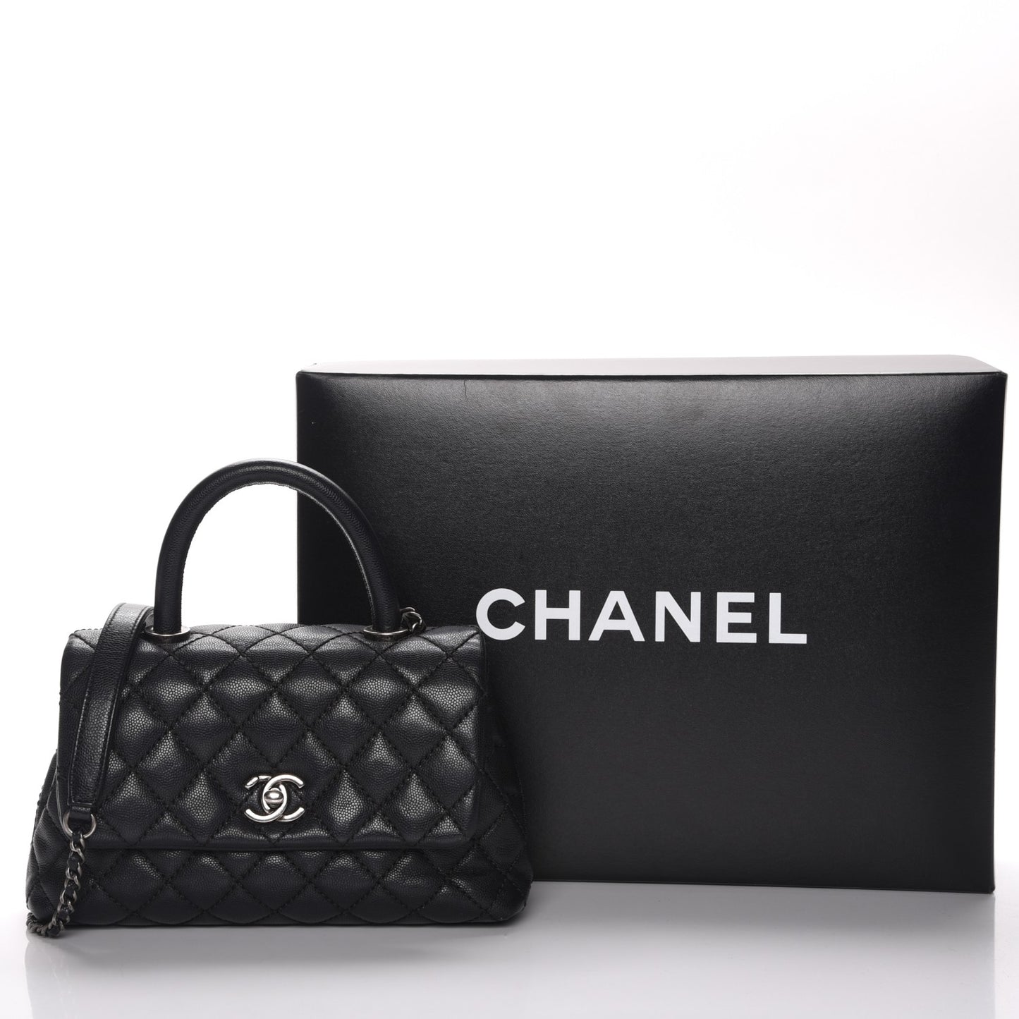 Caviar Quilted Mini Coco Handle Flap Black