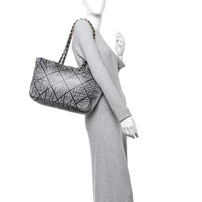 Chanel Washed Denim Quilted Chanel 19 East West Shopping Bag Black White 2 of 10