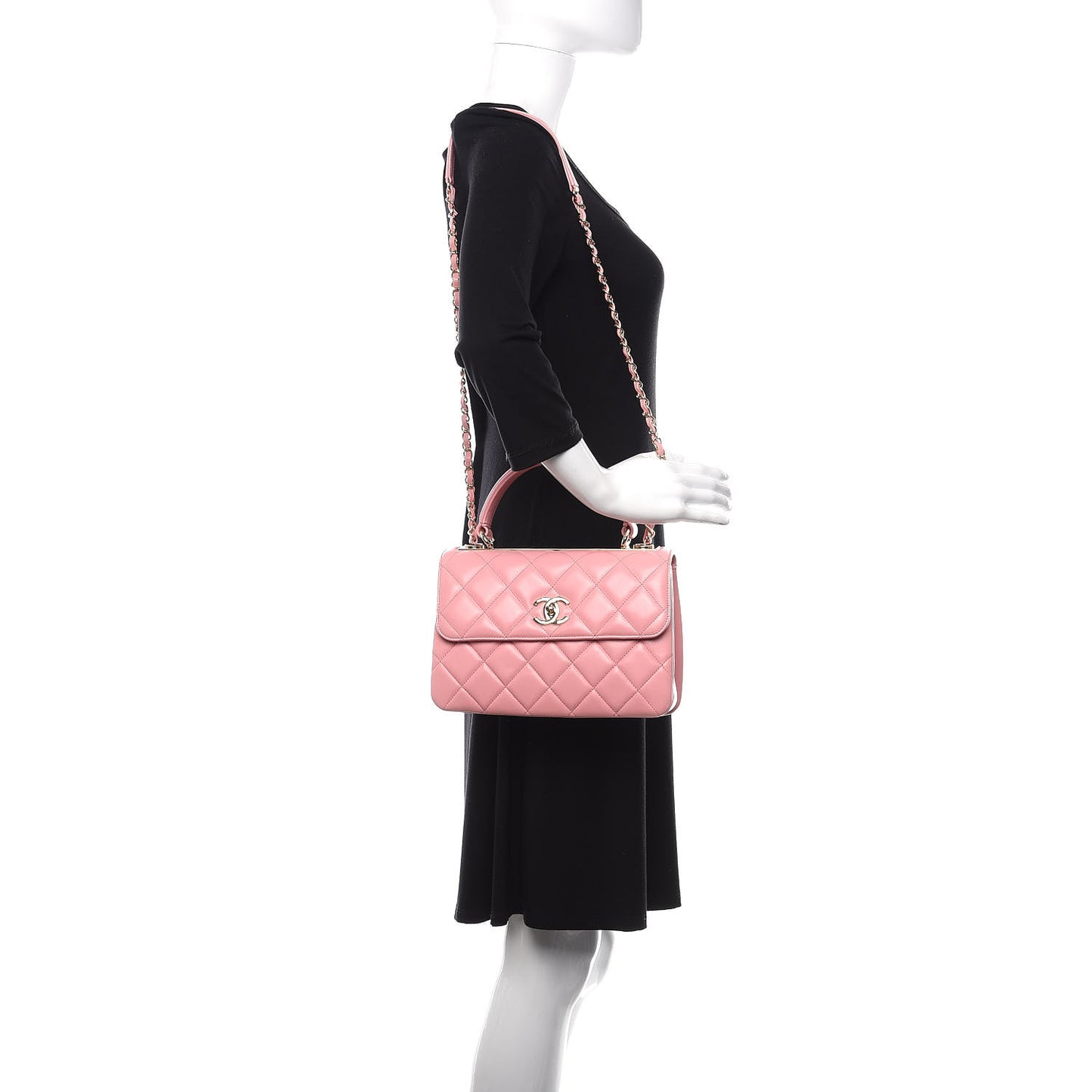 Lambskin Quilted Small Trendy CC Flap Dual Handle Bag Pink