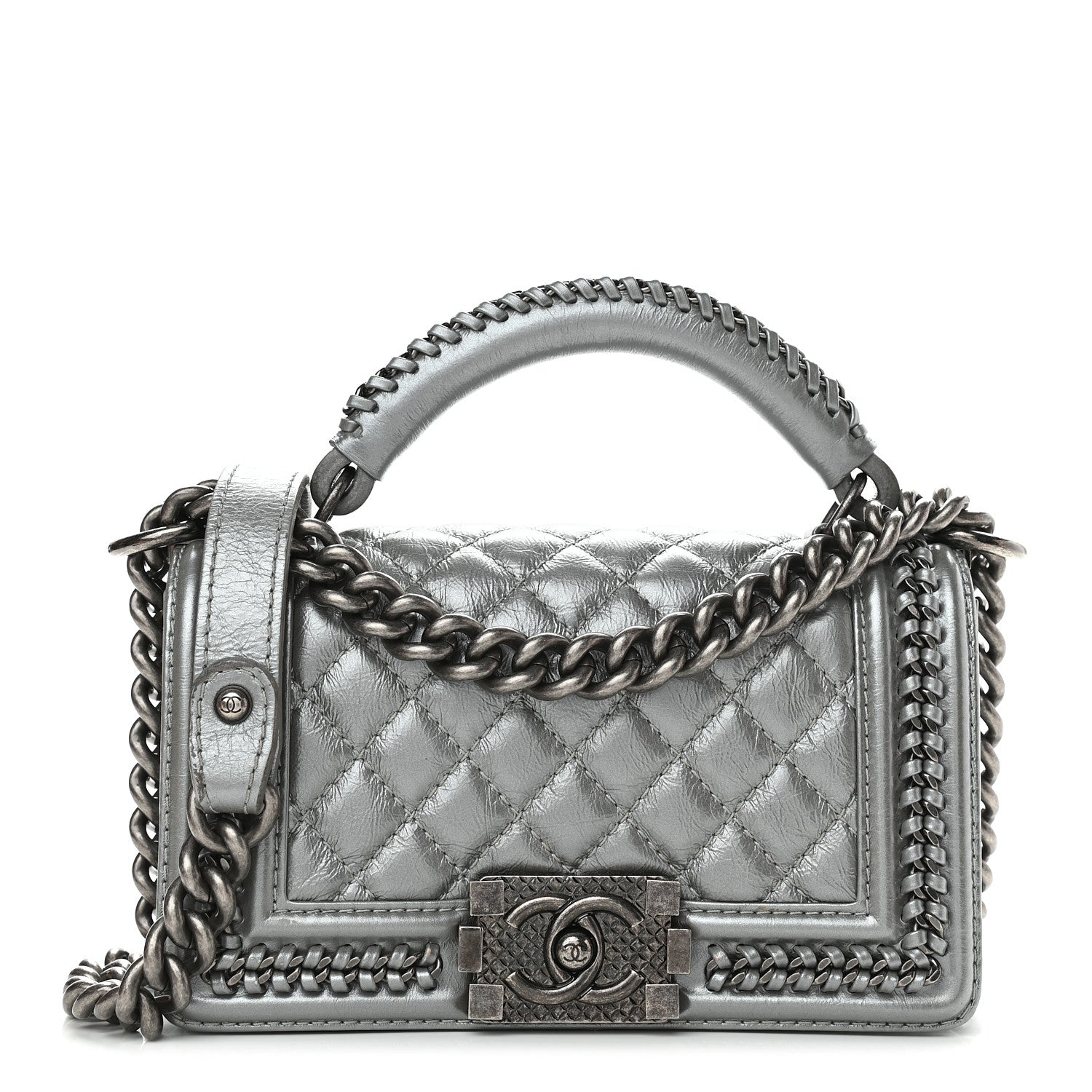 Chanel Metallic Aged Calfskin Quilted Small Boy Handle Flap Charcoal 2 of 17