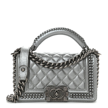 Chanel Metallic Aged Calfskin Quilted Small Boy Handle Flap Charcoal 2 of 17