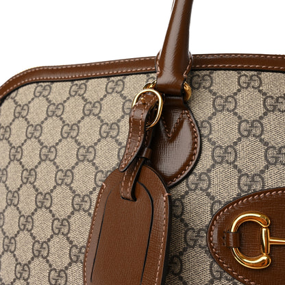 Gucci GG Supreme Monogram Azalea Calfskin Large Horsebit 1955 Duffle Bag Beige Ebony Brown Sugar 14 of 19