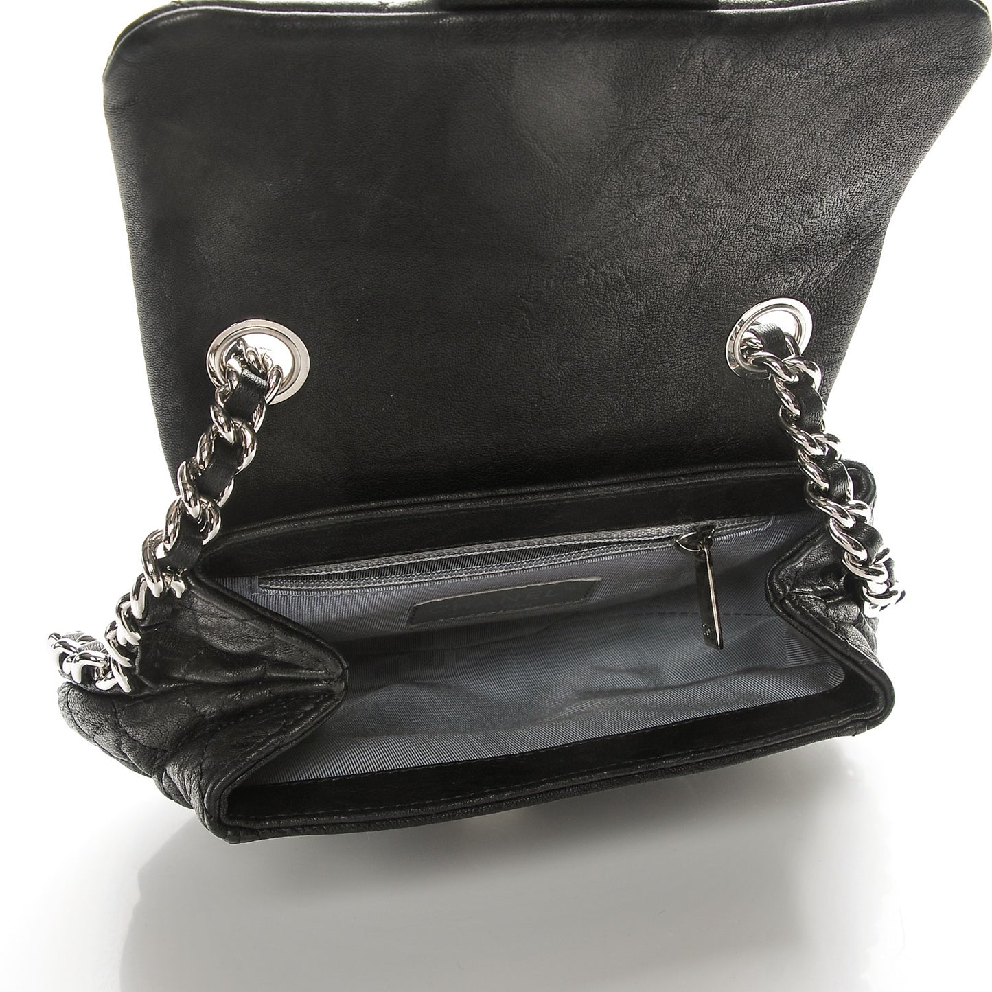 Washed Lambskin Quilted Mini Chain Around Flap Black