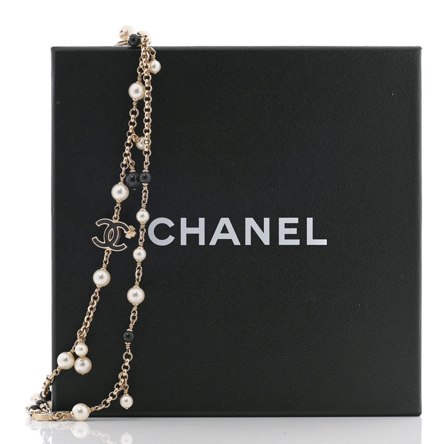 Chanel Pearl CC Long Necklace Gold White Black 6 of 6