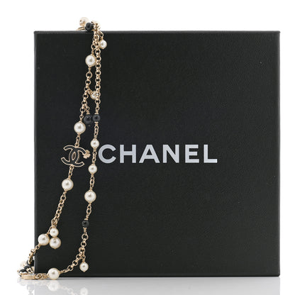 Chanel Pearl CC Long Necklace Gold White Black 6 of 6