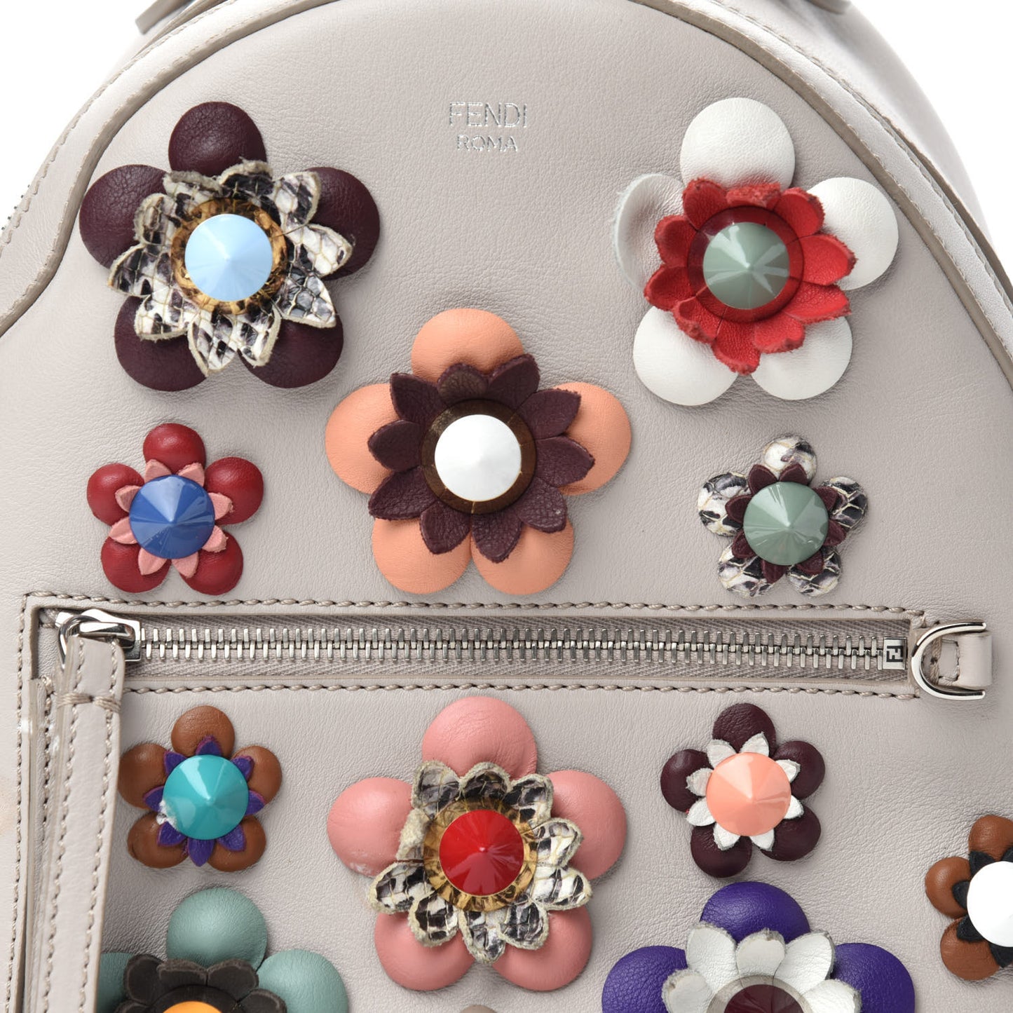 Vitello Dolce Flowerland Studded Mini Backpack Grigio Polvere Multicolor