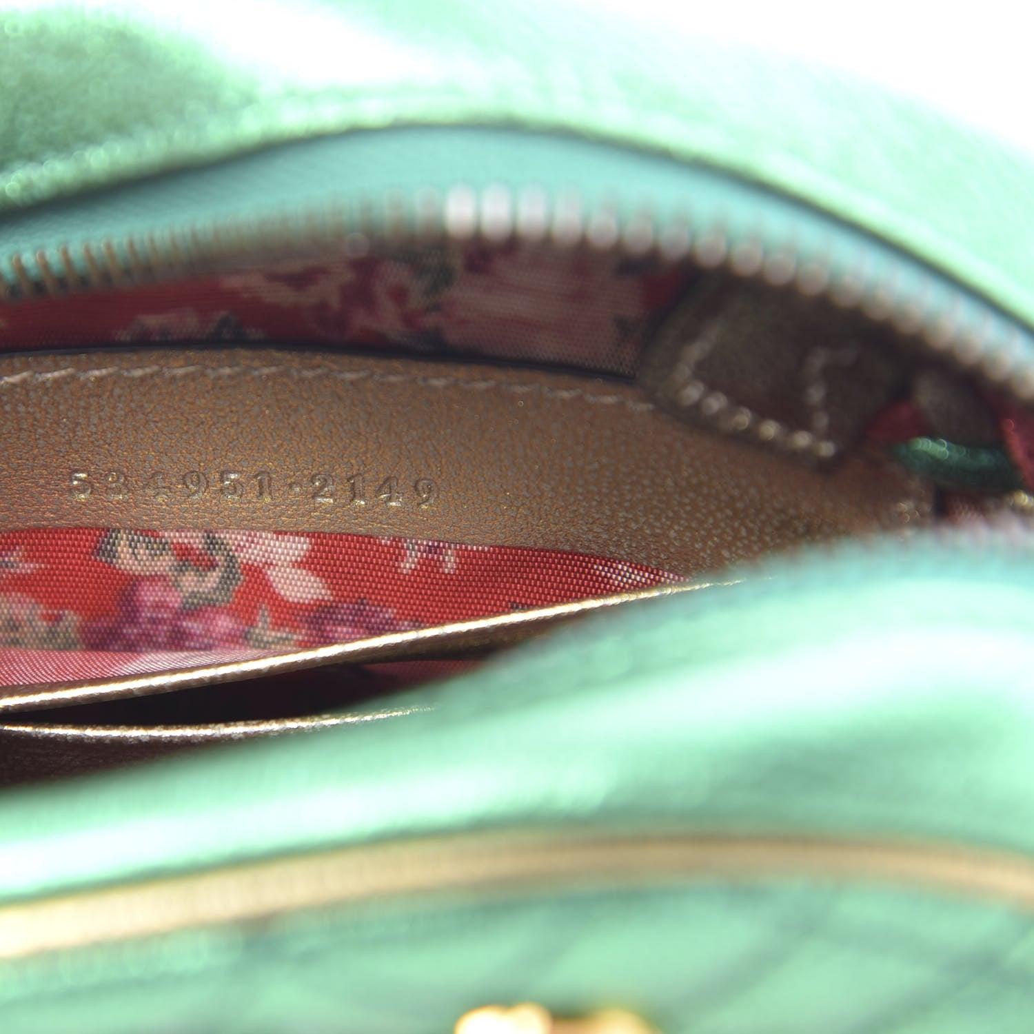 Gucci Laminated Nappa Trapuntata Mini Zumi Dome Shoulder Bag Rosso Jasmine Green Rame 7 of 10