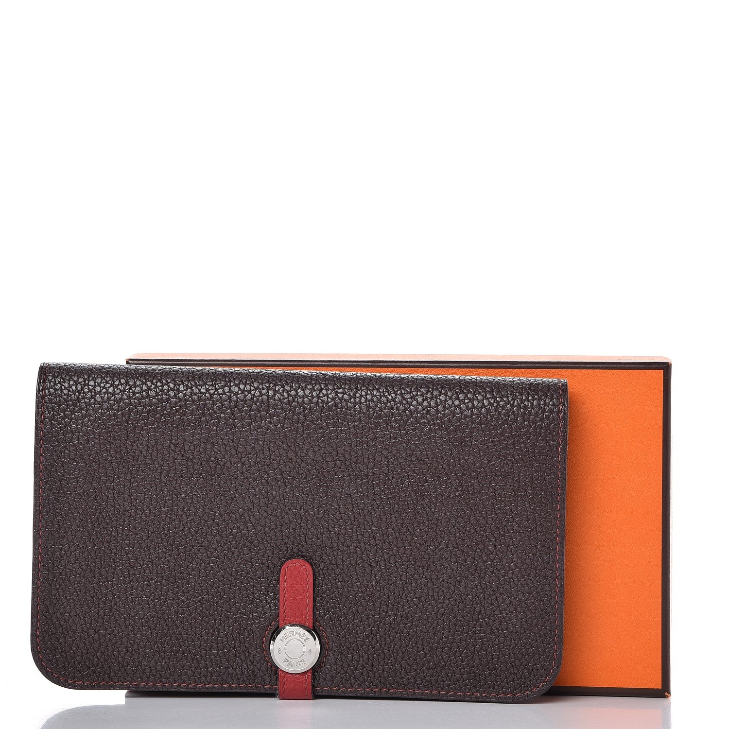Hermes Togo Dogon Duo Wallet Chocolate Rouge Garance 14 of 14