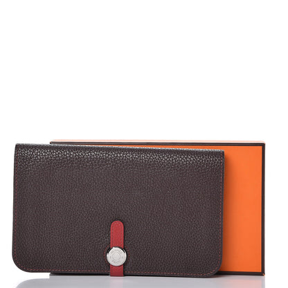 Hermes Togo Dogon Duo Wallet Chocolate Rouge Garance 14 of 14