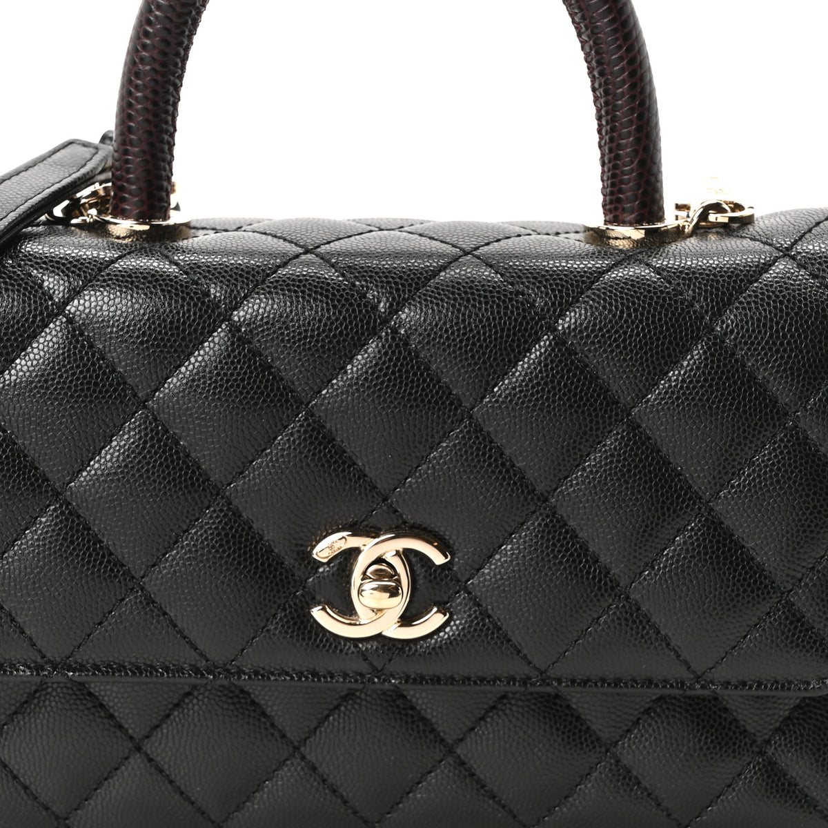 Caviar Lizard Embossed Quilted Mini Coco Handle Flap Black