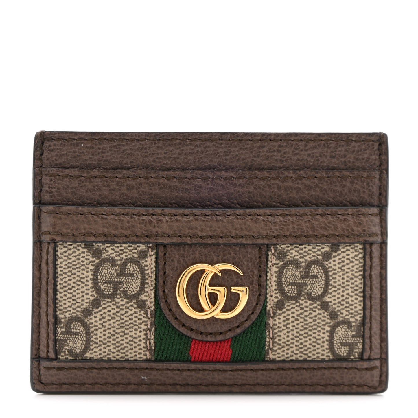 GG Supreme Monogram Textured Dollar Calfskin Ophidia Card Holder Beige Ebony New Acero