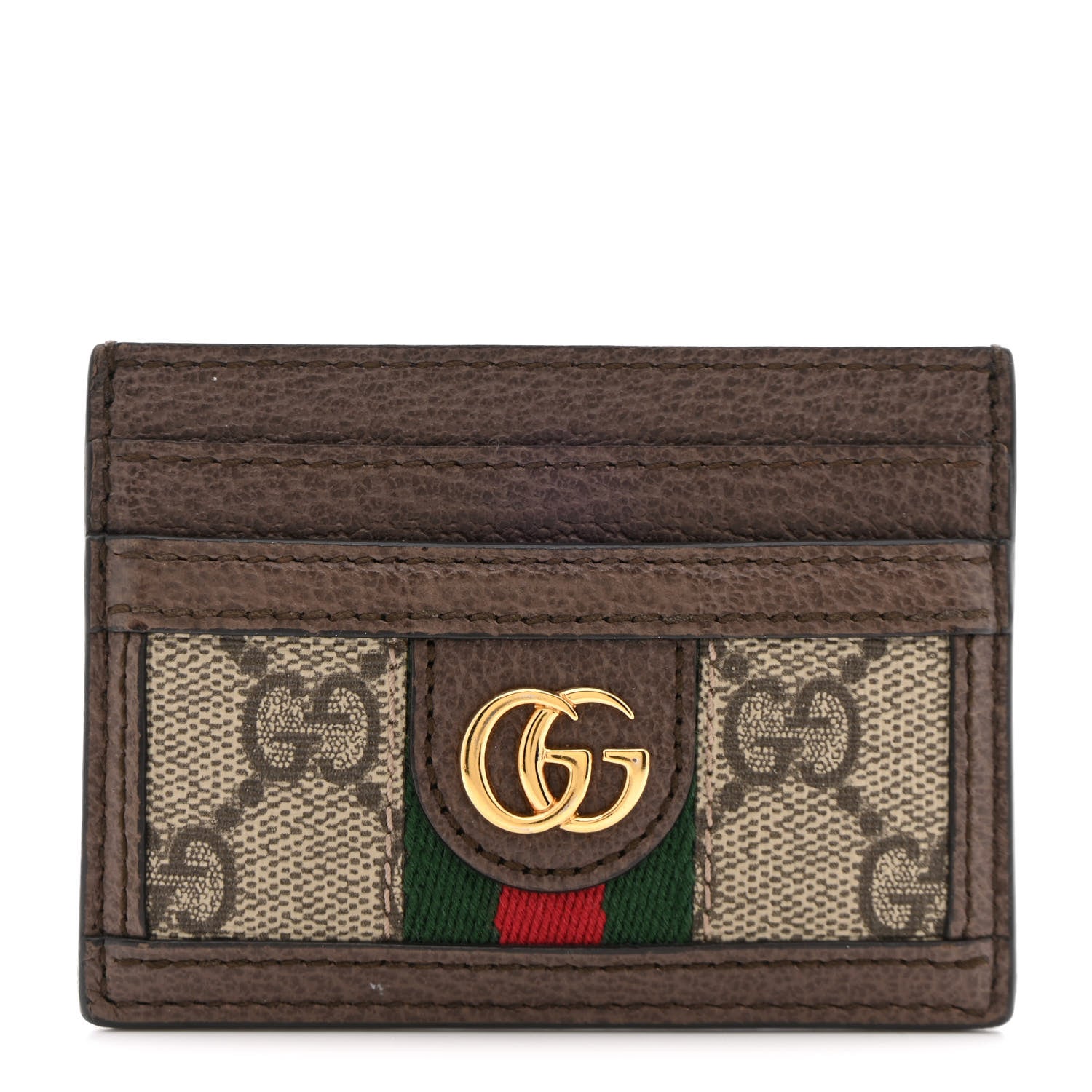 Gucci GG Supreme Monogram Textured Dollar Calfskin Ophidia Card Holder Beige Ebony New Acero 1 of 9