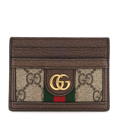 Gucci GG Supreme Monogram Textured Dollar Calfskin Ophidia Card Holder Beige Ebony New Acero 1 of 9