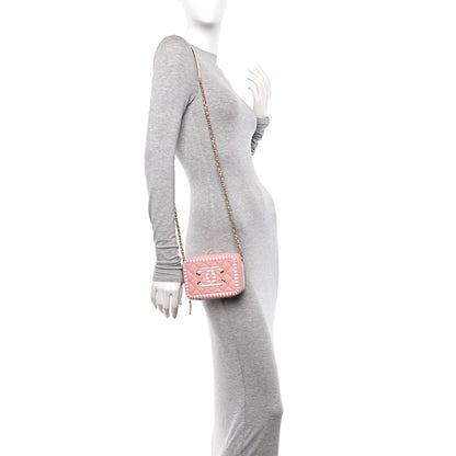 Chanel Caviar Quilted Striped CC Filigree Clutch With Chain Pink White 2 of 10