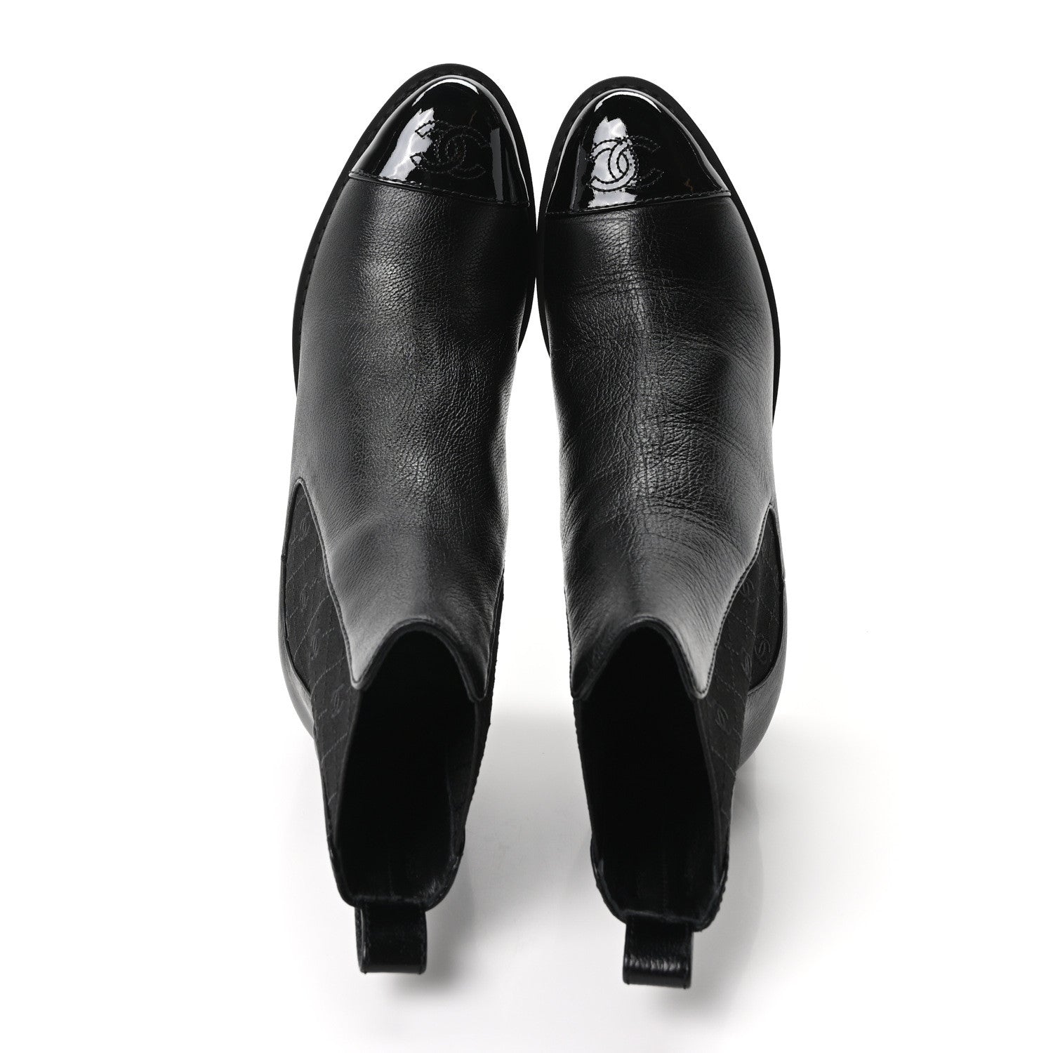 Chanel Calfskin Patent Cap Toe CC Short Boots 40 Black 2 of 9