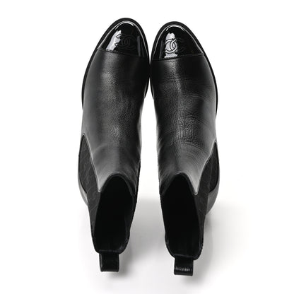 Chanel Calfskin Patent Cap Toe CC Short Boots 40 Black 2 of 9