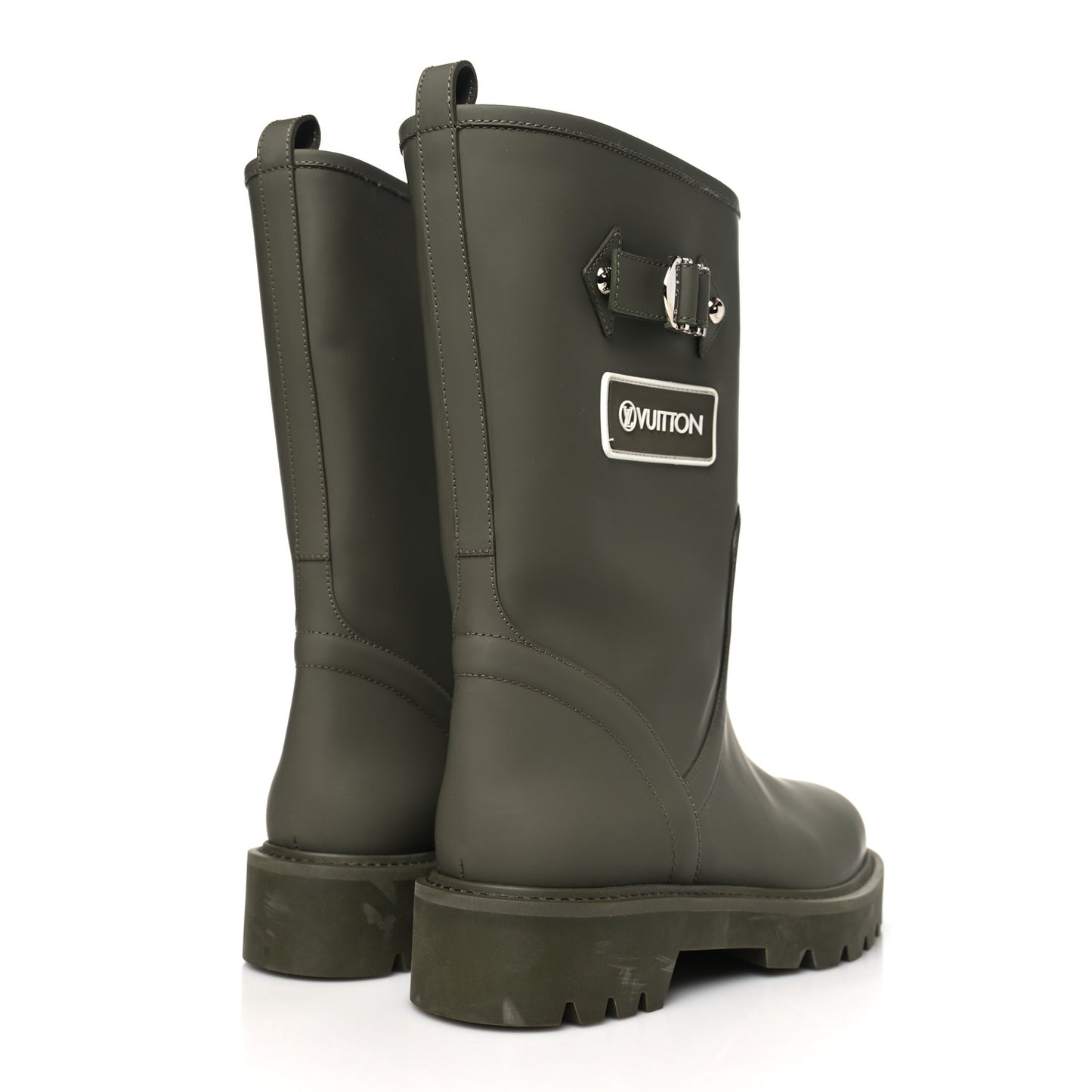 Rubber Calfskin Territory Flat Boots 38 Khaki