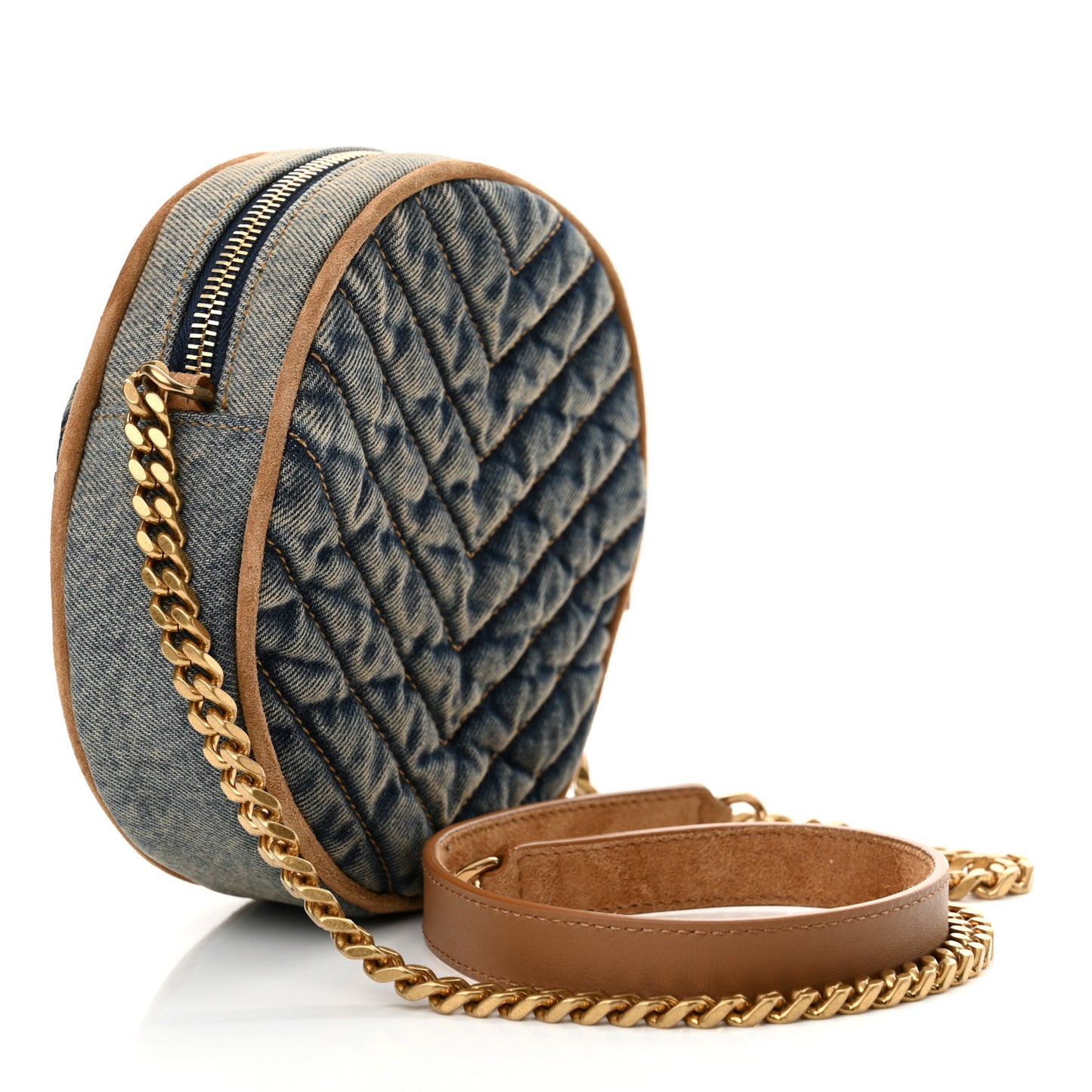 Denim Quilted Monogram Round Crossbody Bag Rodeo Blue