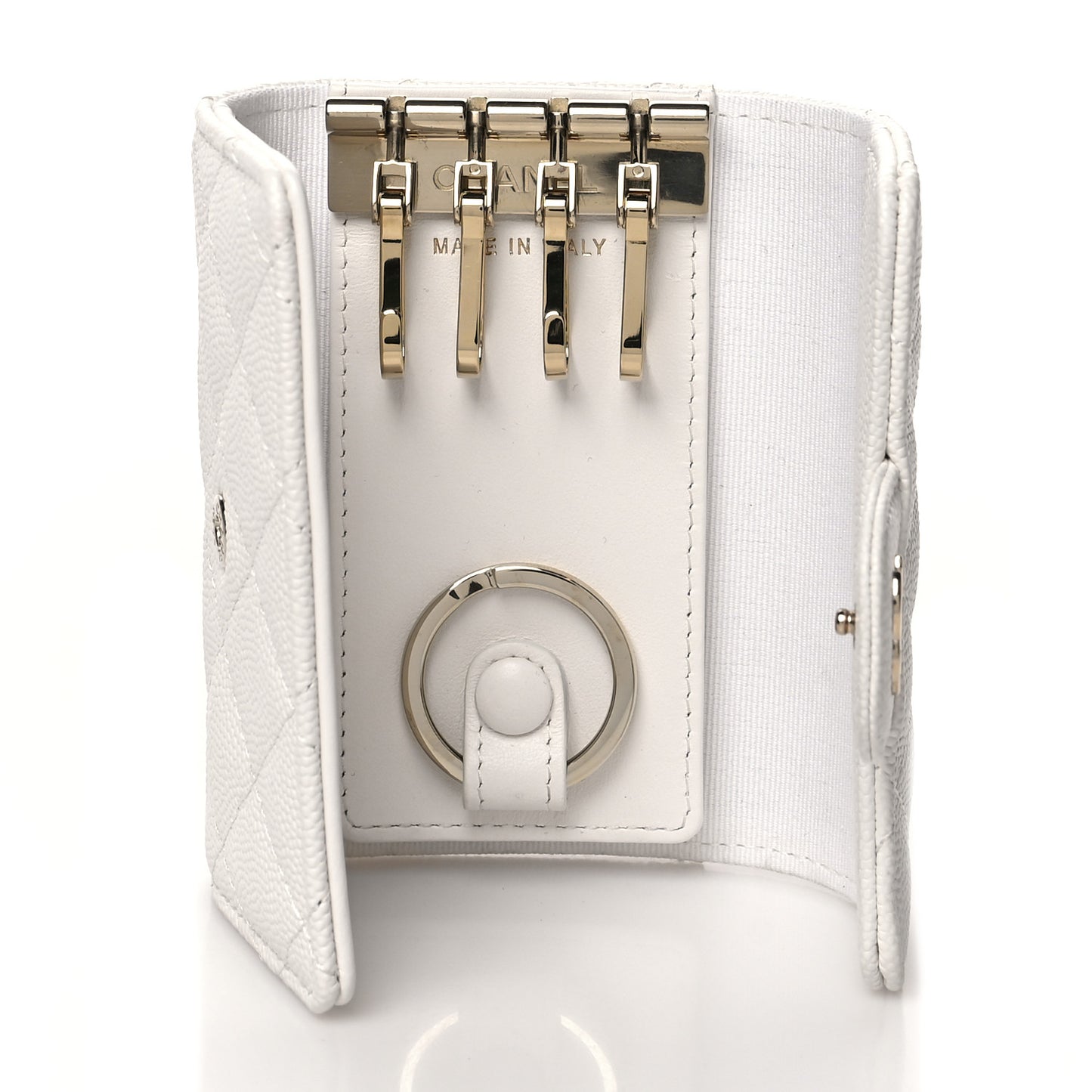 Caviar Quilted Classic 4 Key Holder Wallet White