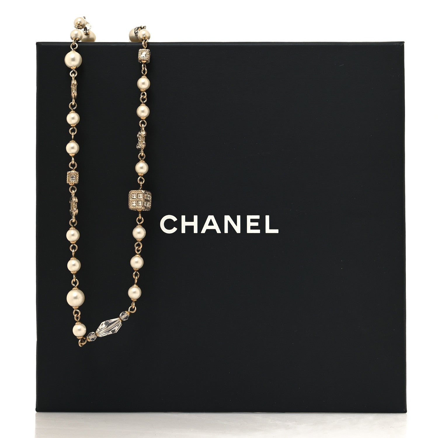 Chanel Pearl Bead Crystal CC Long Necklace Gold 6 of 6