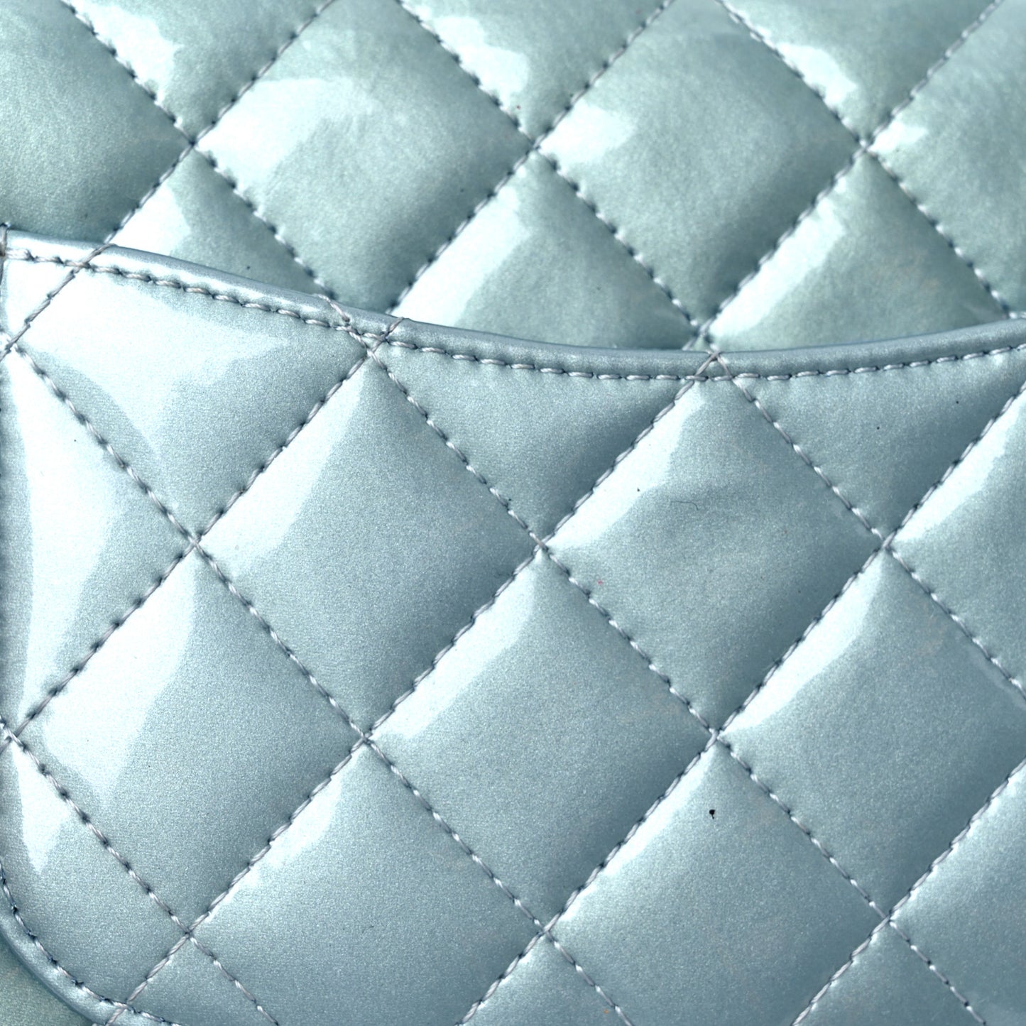 Patent Calfskin Quilted Mini Rectangular Flap Light Blue