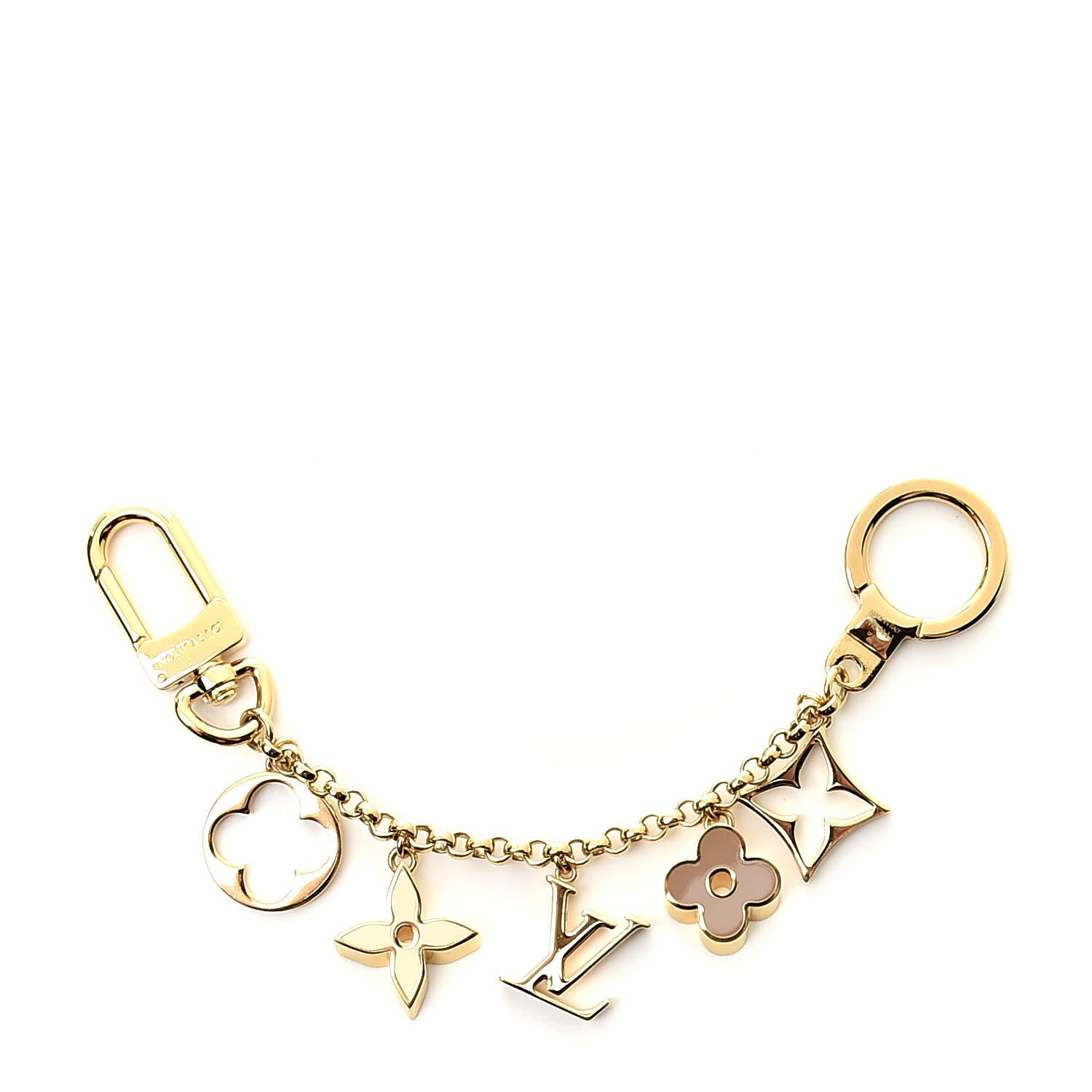 Louis Vuitton Brass Enamel Fleur De Monogram Bag Charm Chain Gold 1 of 5