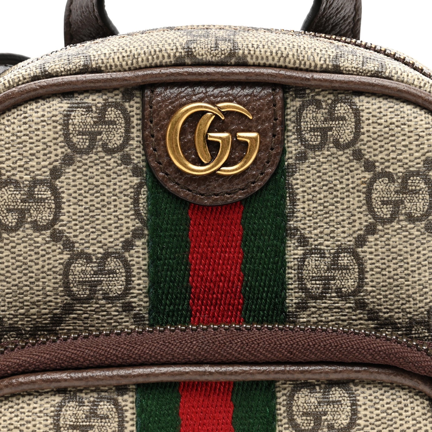 Gucci GG Supreme Monogram Web Mini Ophidia Double Zip Messenger Bag Beige New Acero 8 of 11