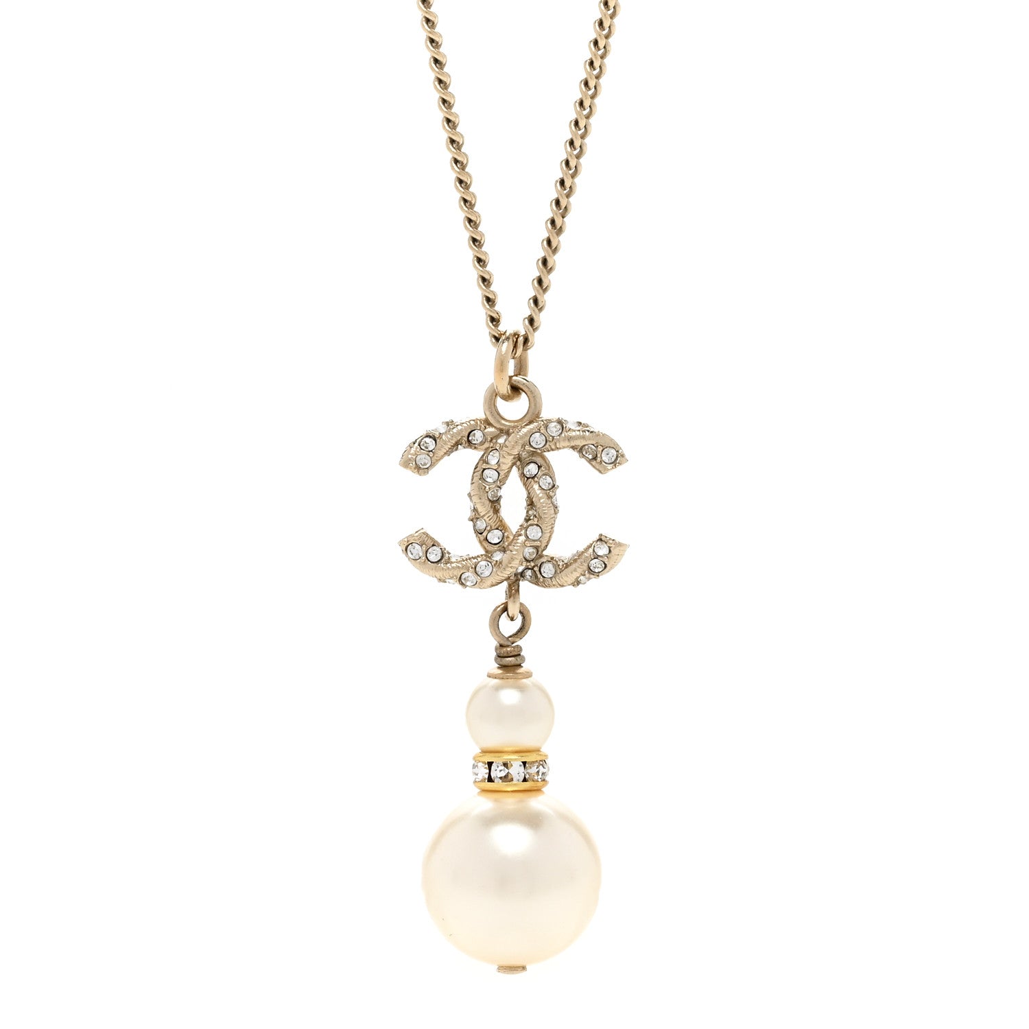 Chanel Crystal Pearl Twisted CC Drop Necklace Gold 4 of 6