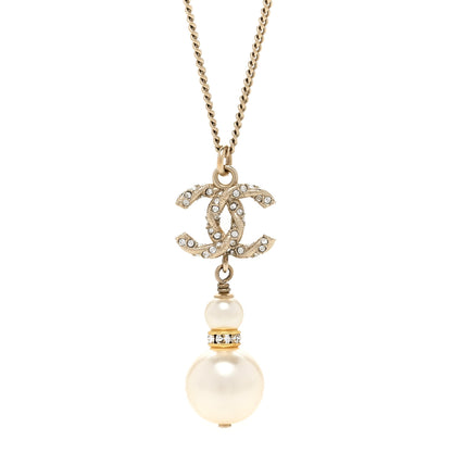 Chanel Crystal Pearl Twisted CC Drop Necklace Gold 4 of 6