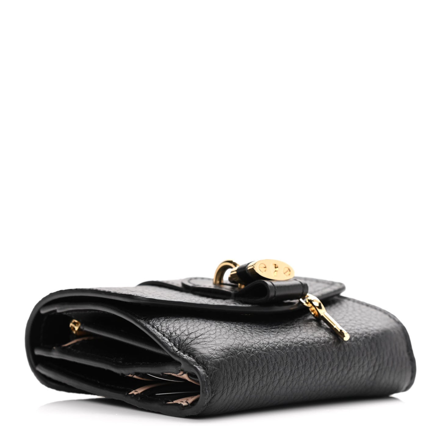 Grained Calfskin Small Aby Tri-Fold Wallet Black