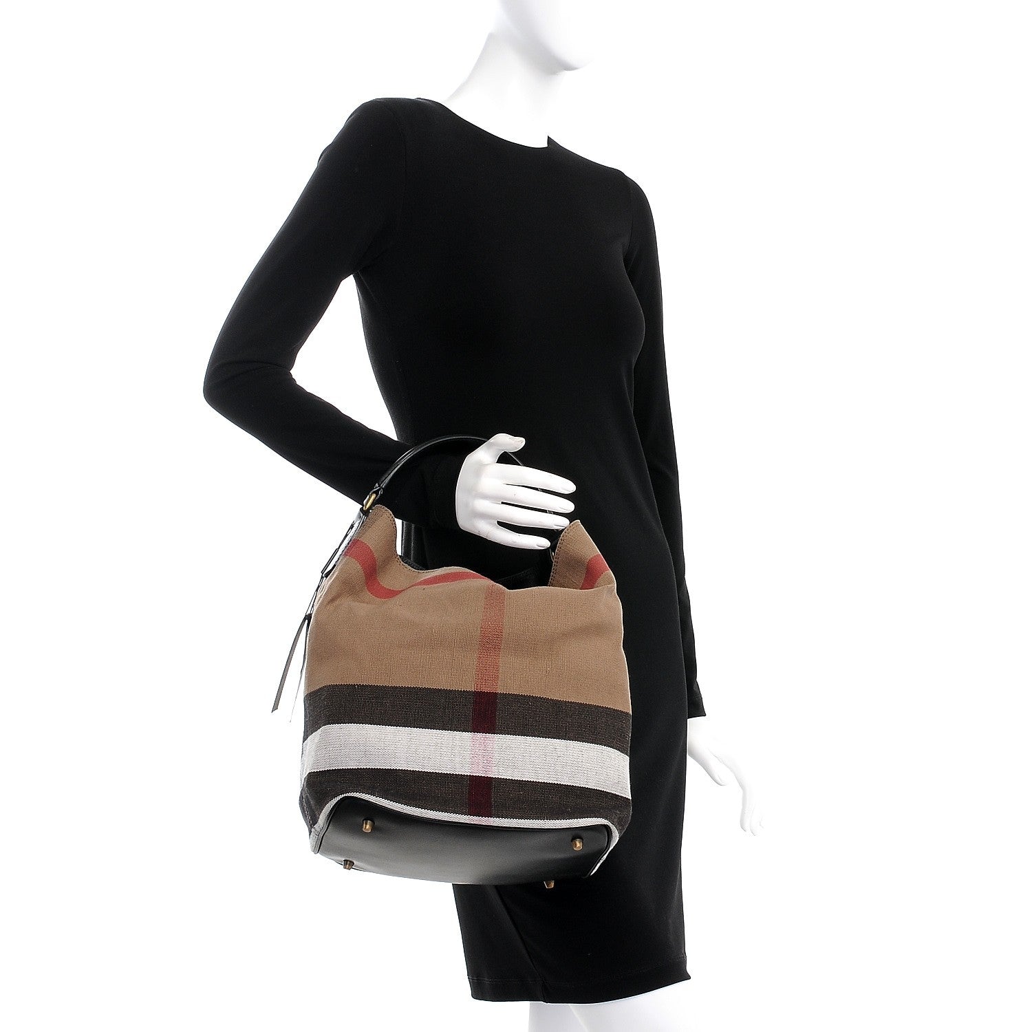 Burberry Canvas Mega Check Medium Susanna Hobo Black 3 of 9