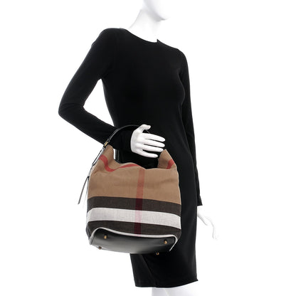 Burberry Canvas Mega Check Medium Susanna Hobo Black 3 of 9
