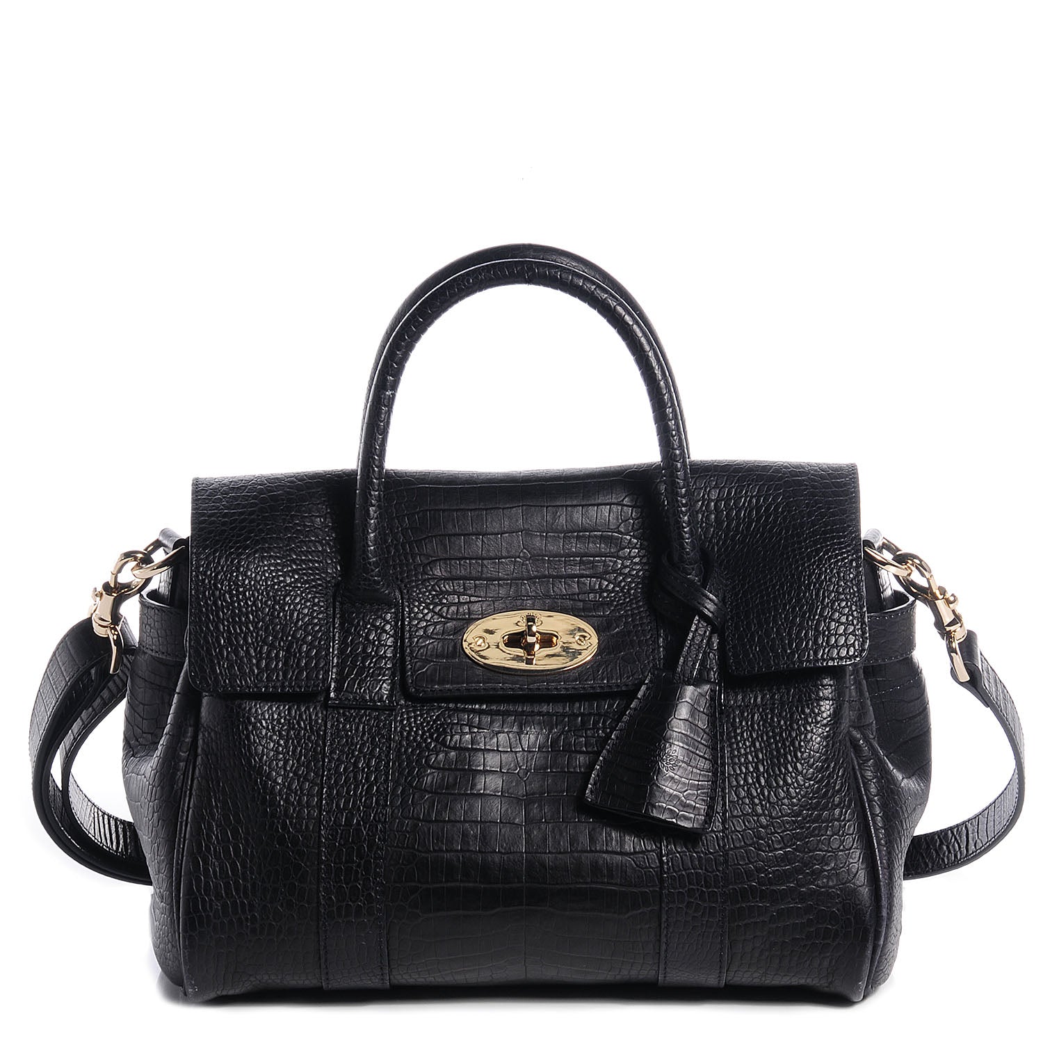 Mulberry Mini Croc Print Small Bayswater Satchel Black 1 of 13