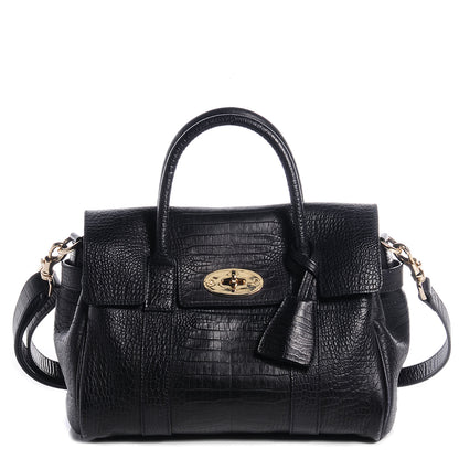 Mulberry Mini Croc Print Small Bayswater Satchel Black 1 of 13