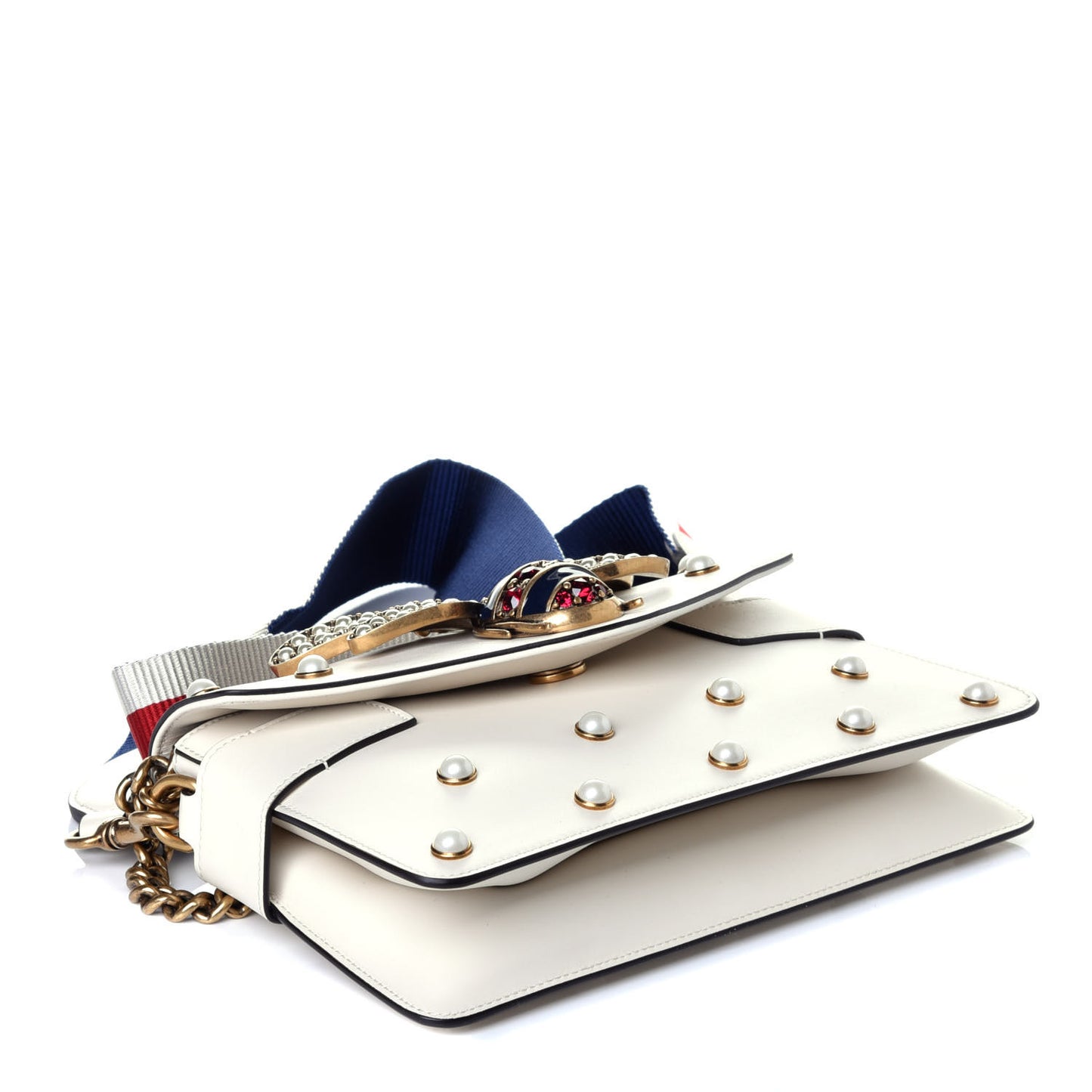 Nappa Pearl Studded Mini Queen Margaret Broadway Shoulder Bag Mystic White