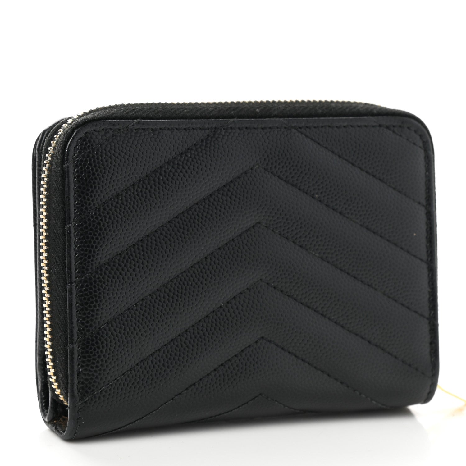 Saint Laurent Grain De Poudre Matelasse Chevron Monogram Compact Zip Around Wallet Black 2 of 8