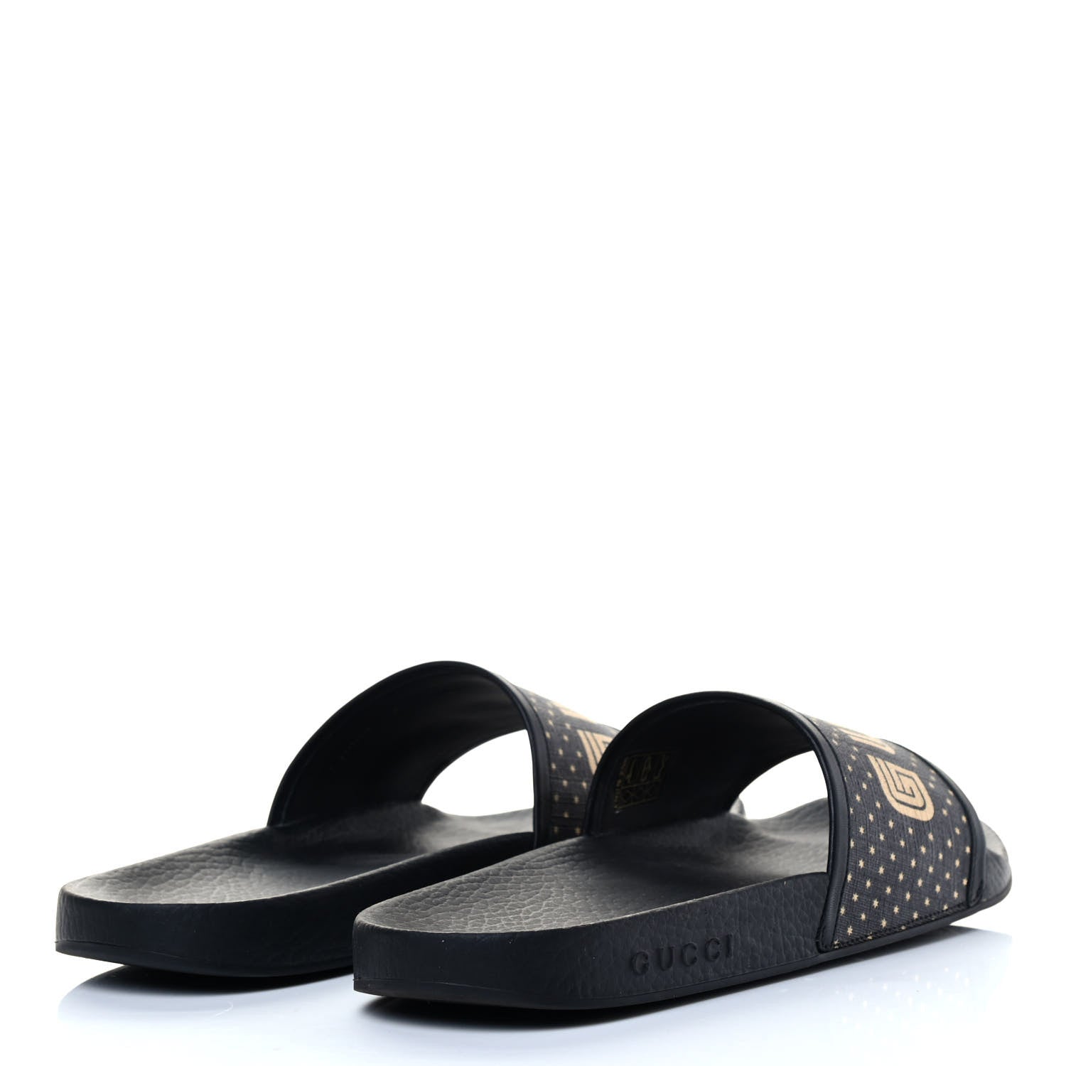 Gucci X SEGA Supreme Canvas GUCCY Stars Womens Slide Sandals 41 Black Gold 3 of 6