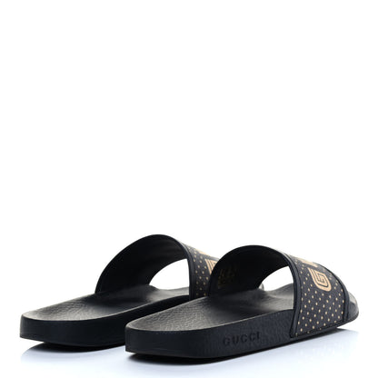 Gucci X SEGA Supreme Canvas GUCCY Stars Womens Slide Sandals 41 Black Gold 3 of 6