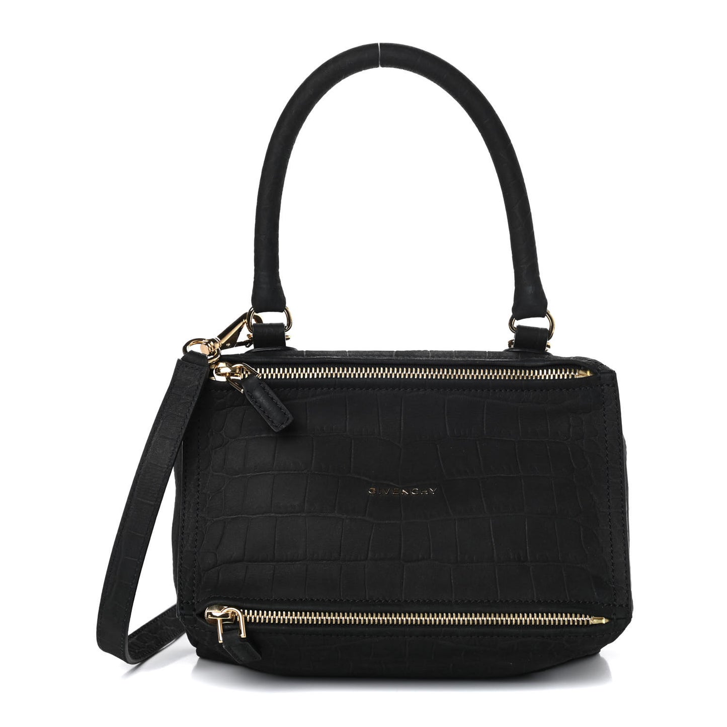 Nubuck Crocodile Embossed Small Pandora Black