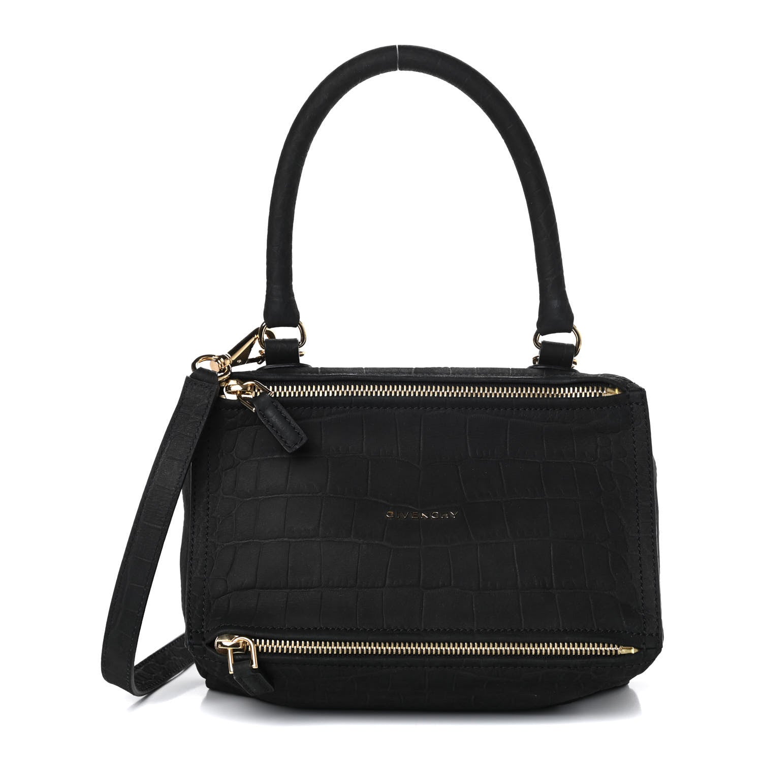 Givenchy Nubuck Crocodile Embossed Small Pandora Black 1 of 9