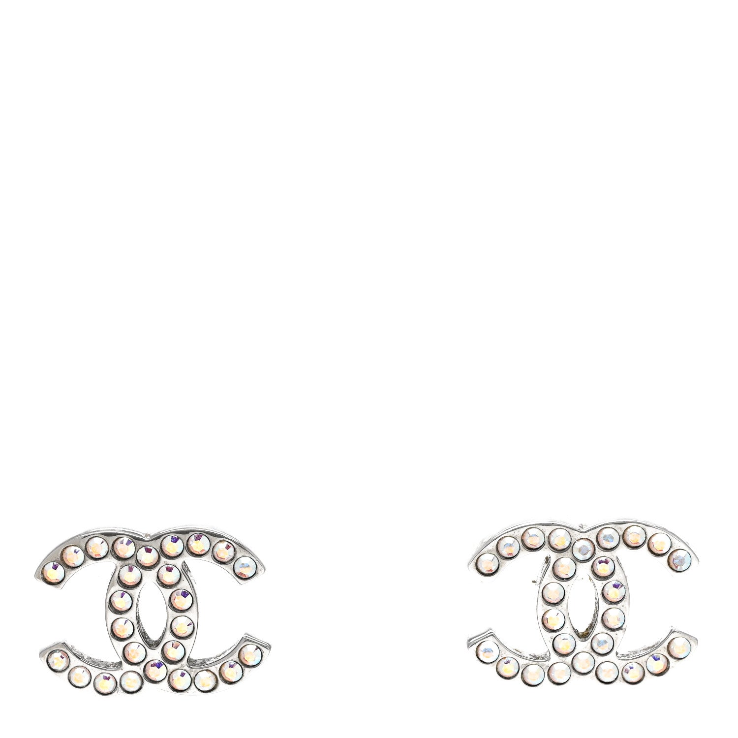 Chanel Iridescent Crystal CC Earrings Silver Multicolor 1 of 5