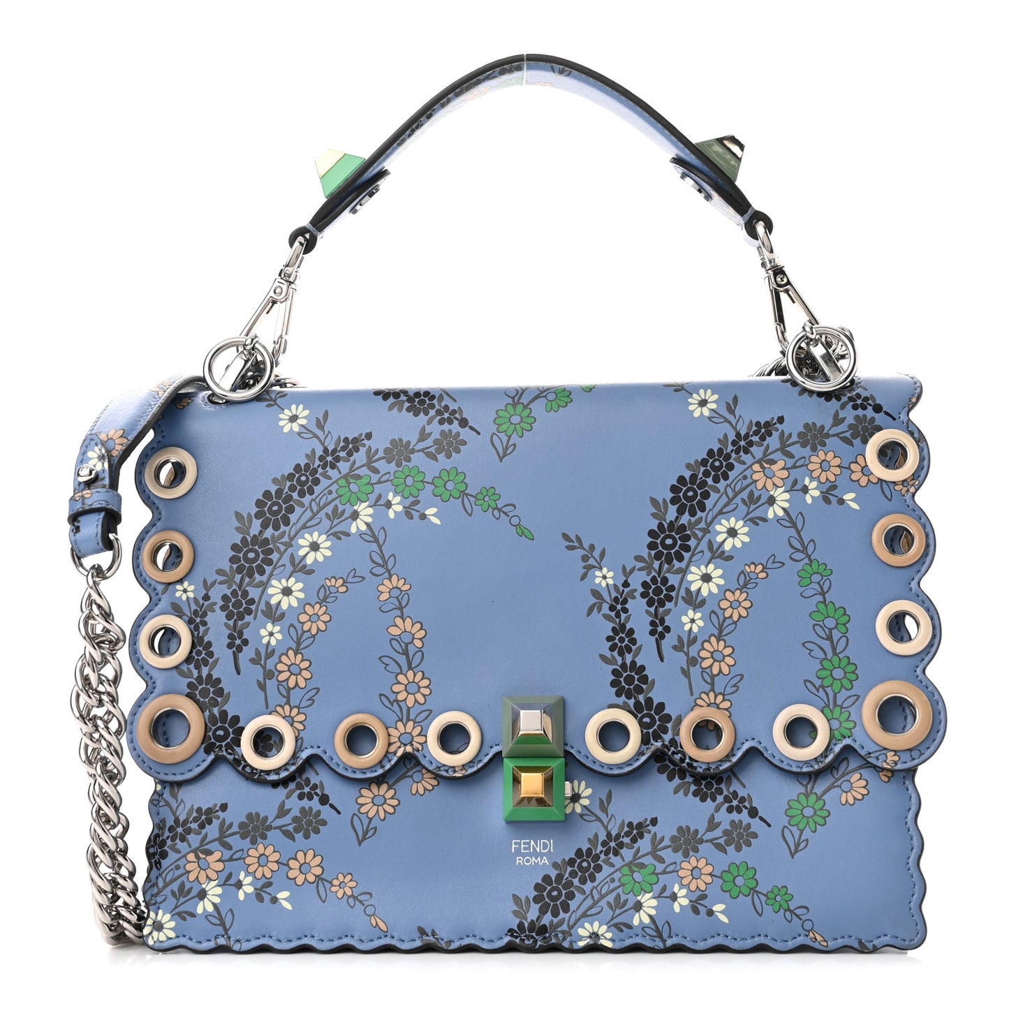Vitello Liberty Japanese Blossom Scalloped Studded Grommet Kan I Shoulder Bag Nebula Multicolor