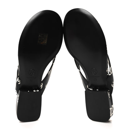 Chanel Printed Lambskin Coco Beach Thong Sandals 39 Black White 5 of 9