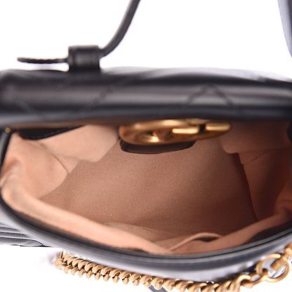 Gucci Calfskin Matelasse Mini GG Marmont Top Handle Shoulder Bag Black 5 of 10