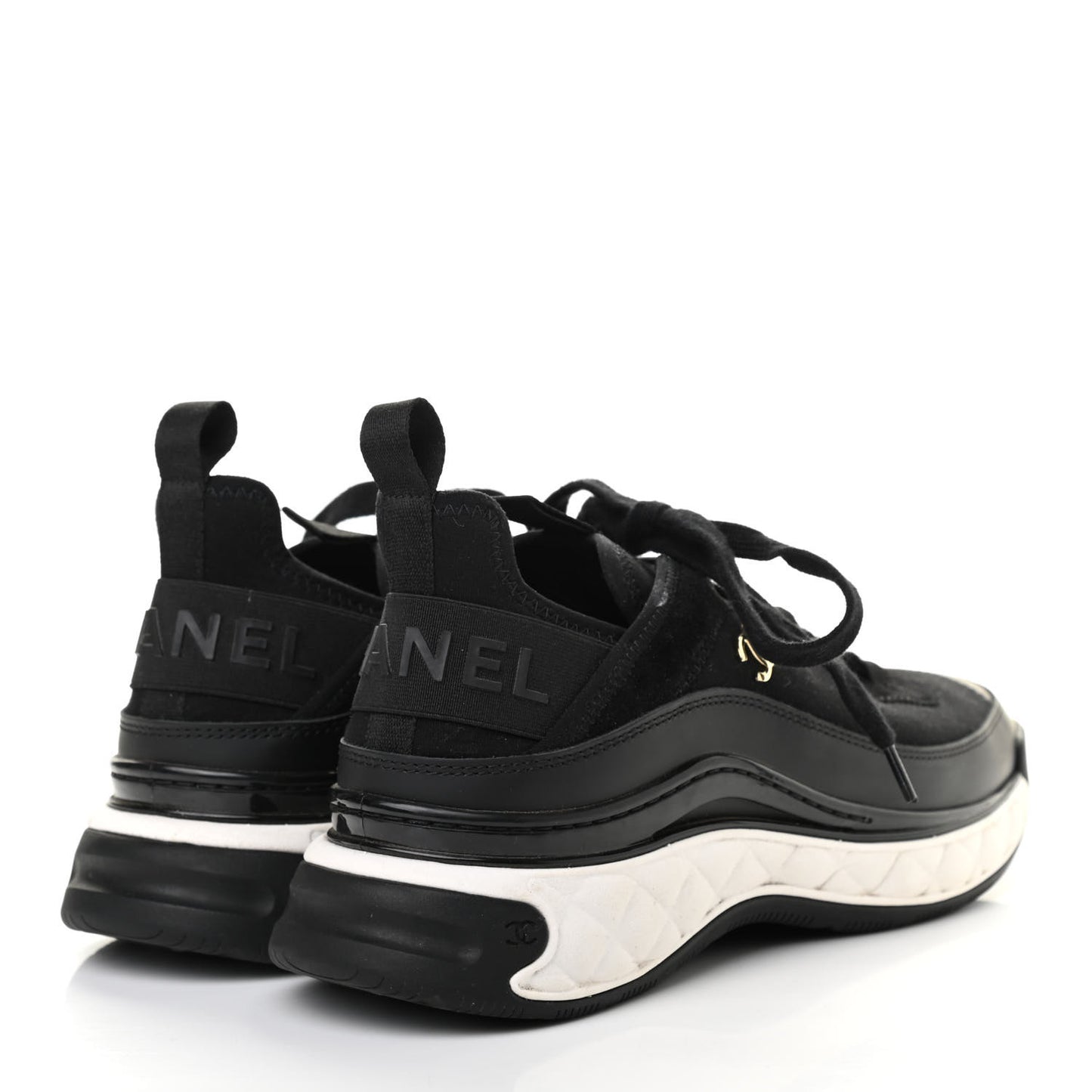 Velvet Calfskin Mixed Fibers CC Sneakers 37.5 Black