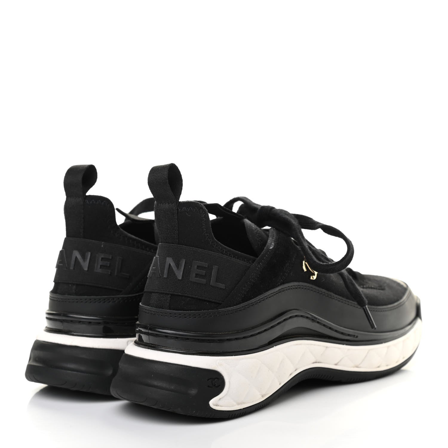 Chanel Velvet Calfskin Mixed Fibers CC Sneakers 37.5 Black 4 of 7